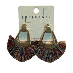 Influence Bohemian Pierced Earrings Multi Color Fan Style Gold Tone New on Card